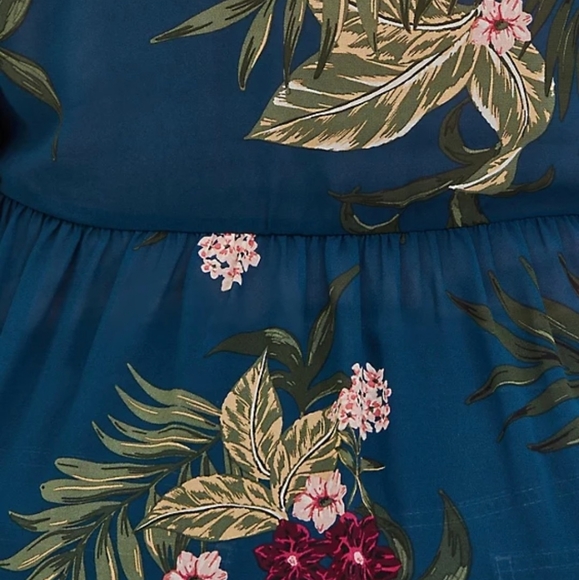 TEAL TROPICAL FLORAL CHIFFON HI-LO BABYDOLL TUNIC - Picture 5 of 5